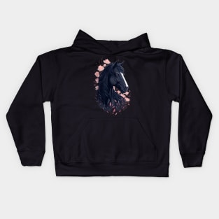 Black Horse with Flowers Kids Hoodie